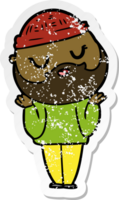 distressed sticker of a cute cartoon man with beard png