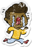 distressed sticker of a cartoon crying man png