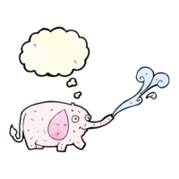 cartoon funny little elephant squirting water with thought bubble png