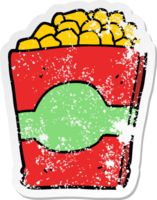 distressed sticker of a cartoon popcorn png