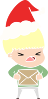 hand drawn flat color illustration of a stressed man wearing santa hat png
