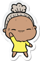 sticker of a cartoon peaceful old woman png