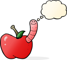 Cartoon-Apfel mit Wurm mit Gedankenblase png