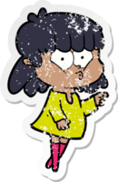 distressed sticker of a cartoon whistling girl png