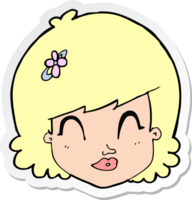 pegatina de un rostro femenino feliz de dibujos animados png