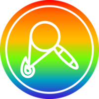 magnifying glass burning circular icon with rainbow gradient finish png