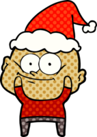 hand dragen komisk bok stil illustration av en skallig man stirrande bär santa hatt png