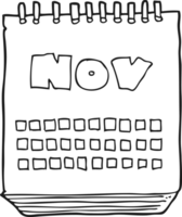 hand drawn black and white cartoon calendar showing month of november png