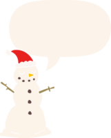 dibujos animados Navidad monigote de nieve con habla burbuja en retro estilo png