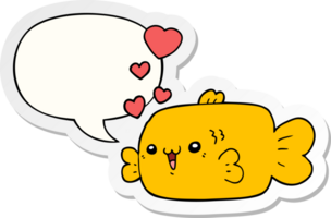 cute cartoon fish with love hearts with speech bubble sticker png