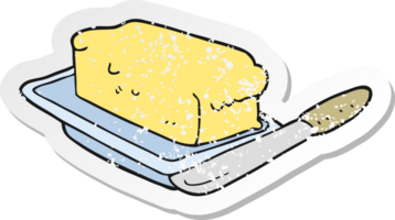 retro distressed sticker of a cartoon butter png