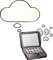 cartoon laptop computer with thought bubble in smooth gradient style png