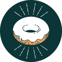 icon of a tattoo style iced donut png