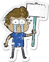 distressed sticker of a cartoon crying protester png