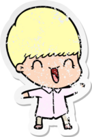 distressed sticker of a happy cartoon boy png