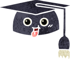 retro illustration style cartoon of a graduation hat png