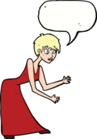 cartone animato donna nel vestito Esprimere a gesti con discorso bolla png