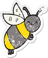 distressed sticker of a cute cartoon bee png