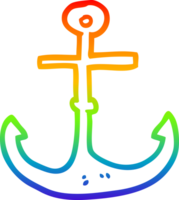 rainbow gradient line drawing of a cartoon ship anchor png