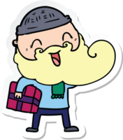 sticker of a happy bearded man holding christmas present png