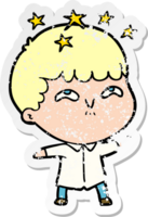 distressed sticker of a cartoon amazed boy png