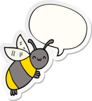 mignonne dessin animé abeille avec discours bulle autocollant png