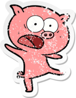 distressed sticker of a cartoon pig shouting png