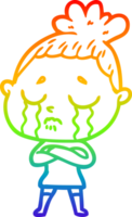 arco iris degradado línea dibujo de un dibujos animados llorando mujer png