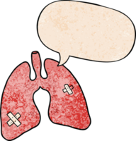 cartoon lungs with speech bubble in retro texture style png