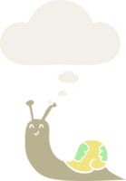 cute cartoon snail with thought bubble in retro style png