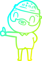 cold gradient line drawing of a cartoon bearded man png