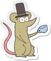 sticker of a cartoon mouse with cup and top hat png