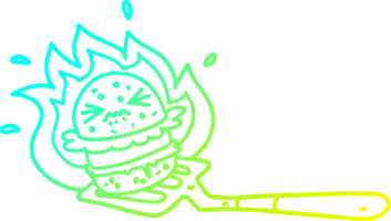 cold gradient line drawing of a cartoon burger on spatula png