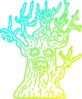 cold gradient line drawing of a cartoon spooky tree png