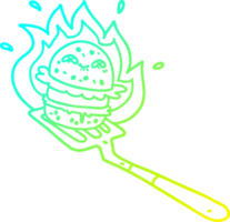 cold gradient line drawing of a cartoon burger cooking png