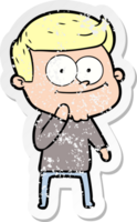 distressed sticker of a cartoon happy man png