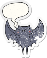 dessin animé chauve souris avec discours bulle affligé affligé vieux autocollant png