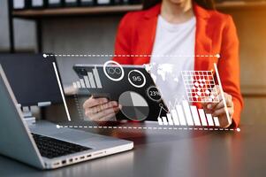 Financial report data of business operations balance sheet and income statement as Fintech concept. photo