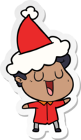 laughing hand drawn sticker cartoon of a man wearing santa hat png