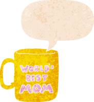 worlds best mom mug with speech bubble in grunge distressed retro textured style png