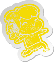 distressed old cartoon sticker kawaii boy with stubble png