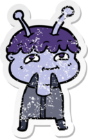 distressed sticker of a friendly cartoon spaceman png