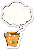 cartoon plant pot with thought bubble as a distressed worn sticker png