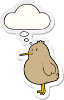 cartoon kiwi bird with thought bubble as a printed sticker png