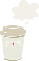 cartoon take out coffee with thought bubble in retro style png