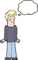 cartoon man shrugging shoulders with thought bubble png