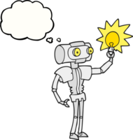 mano dibujado pensamiento burbuja dibujos animados robot con ligero bulbo png