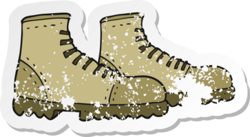 retro distressed sticker of a cartoon walking boots png