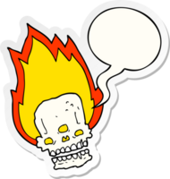 spookachtig tekenfilm vlammend schedel met toespraak bubbel sticker png