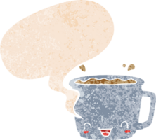 dibujos animados taza de café con habla burbuja en grunge afligido retro texturizado estilo png